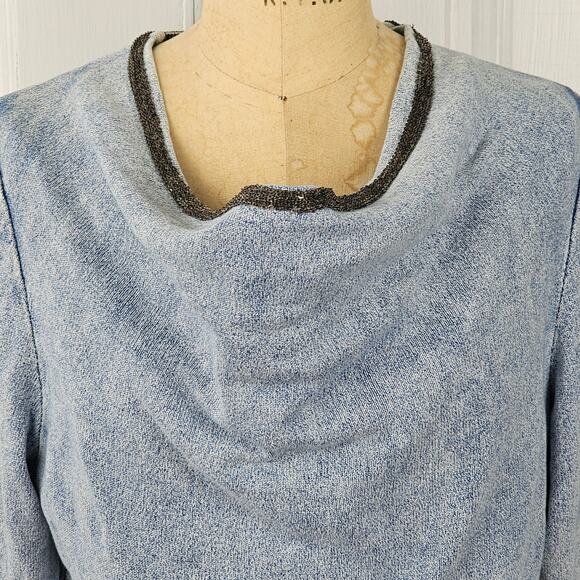Blue Willis cowl neck knit 3/4 sleeve sweater beaded neckline Small VGUC - Picture 3 of 11